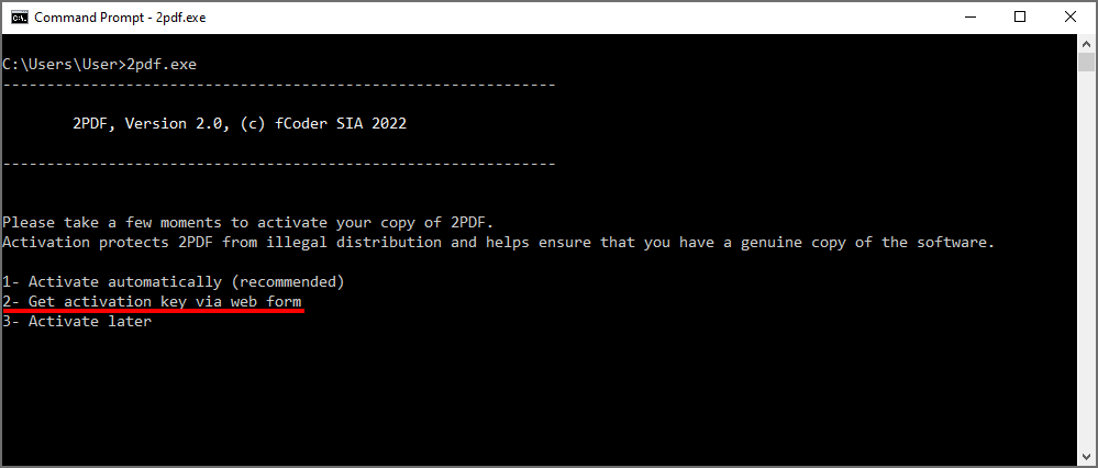 2PDF manual activation – Step 1 2PDF manual activation – Step 1