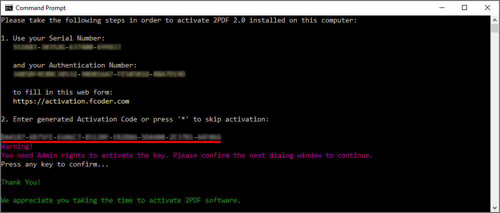 2PDF manual activation – Step 4 2PDF manual activation – Step 4