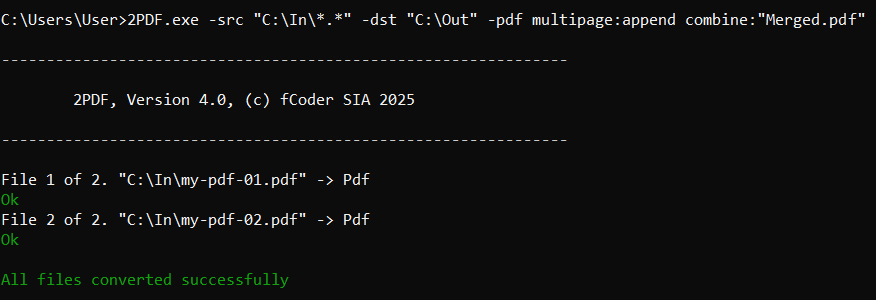 Combining two files into one with 2PDF 