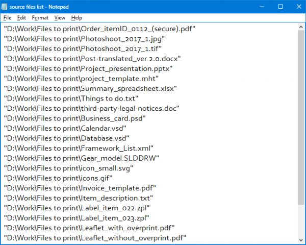 File paths listed in a TXT file